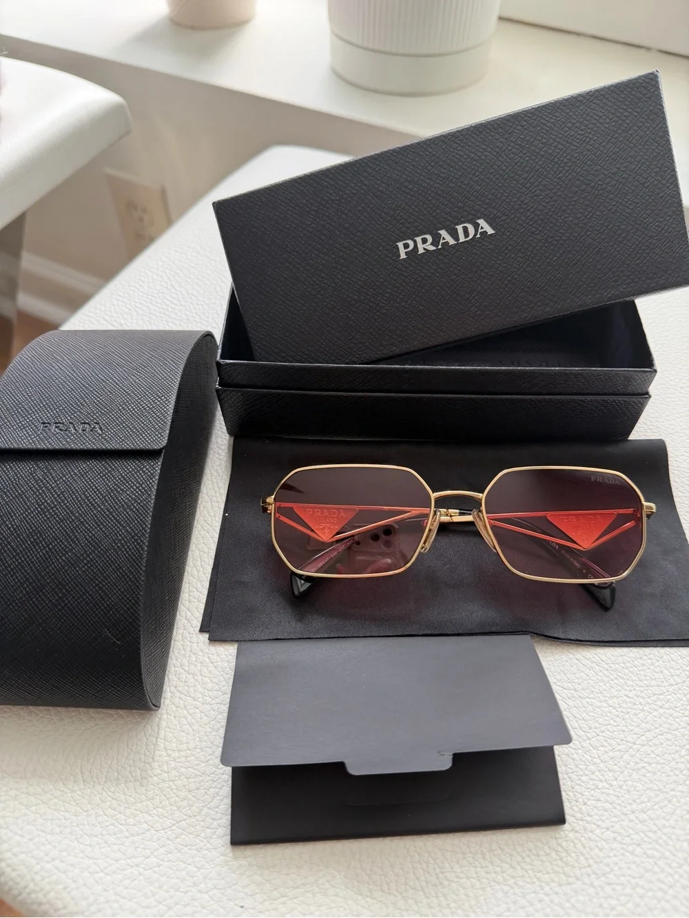 Prada Gold Frame Sunglasses with Pink Lenses - Picture 1 of 6